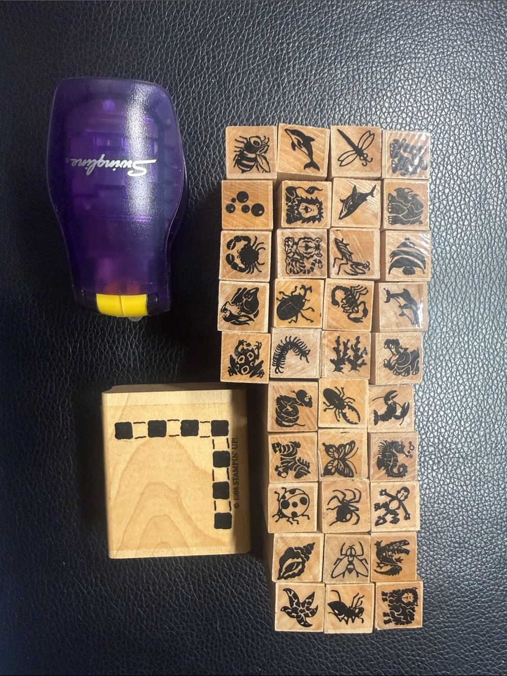 Purple Swingline Mini Stapler with Wooden Craft Stamps